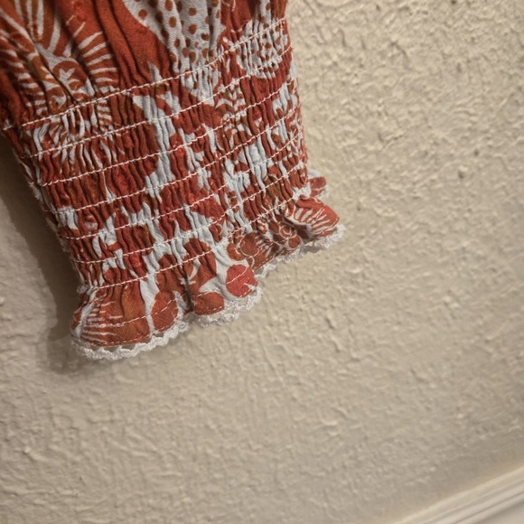 Chico's Off The Shoulder Cotton Peasant Blouse‎ Red White Blue Size 0 (US 4) - Picture 3 of 10